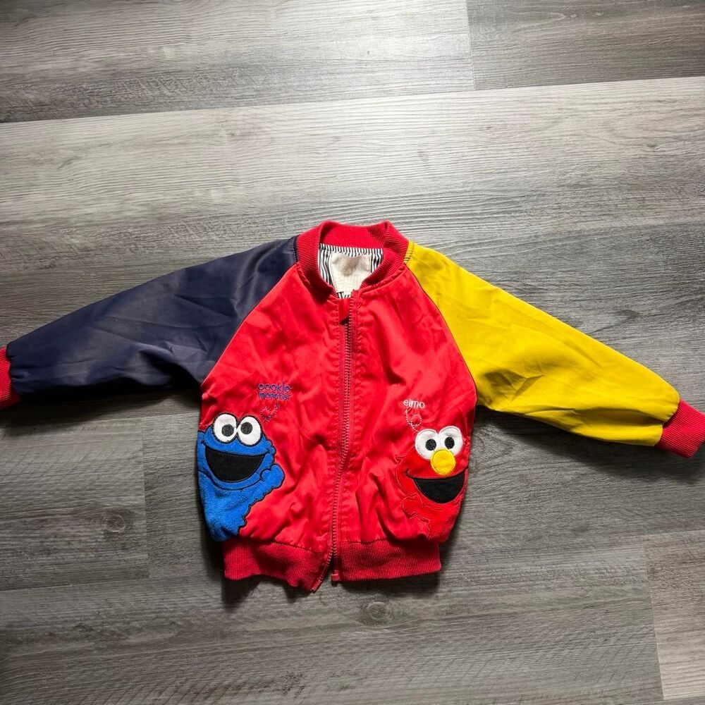 Vintage Sesame Street Elmo Cookie Monster multicoloured bomber jacket
